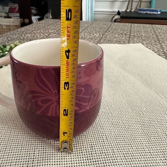 Starbucks Floral Hand Painted 2011 Coffee Mug Dark Red Mauve 12oz - Picture 7 of 8
